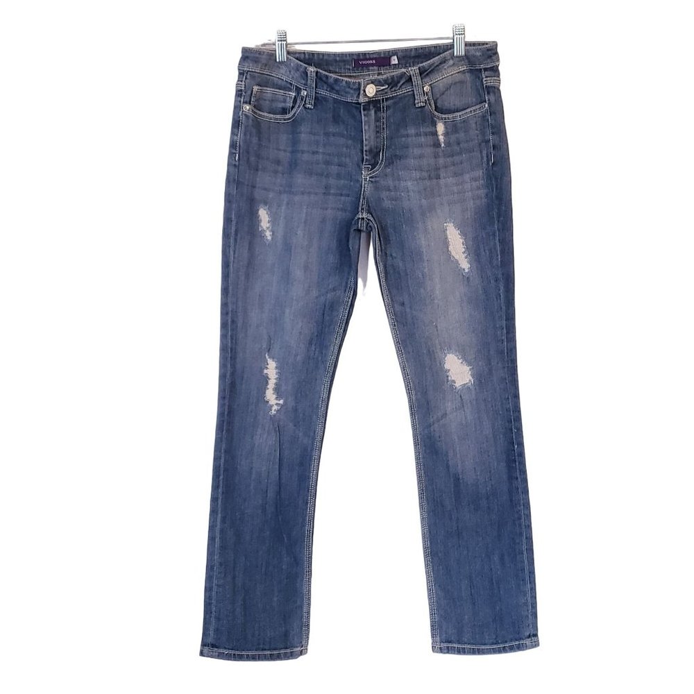 Vigoss Jeans size 11 contrast‎ stitching distressed skinny mid wash